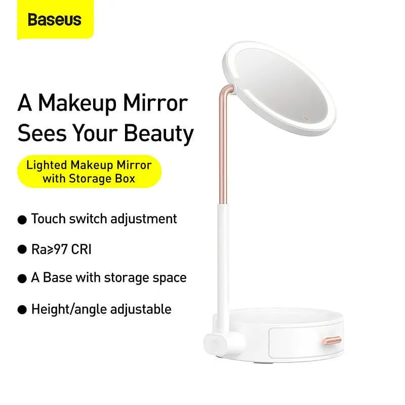 Зеркало Baseus Lighted Makeup Mirror with Storage Box 3 Level touch brightness (DGZM-02) - фото 5