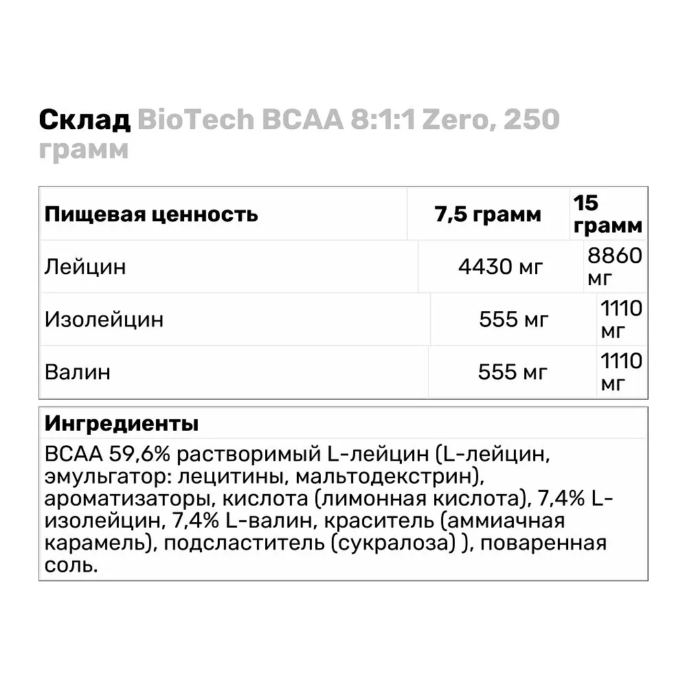 Аминокислота BCAA BiotechUSA BCAA 8:1:1 Zero Ежевика 250 г - фото 3