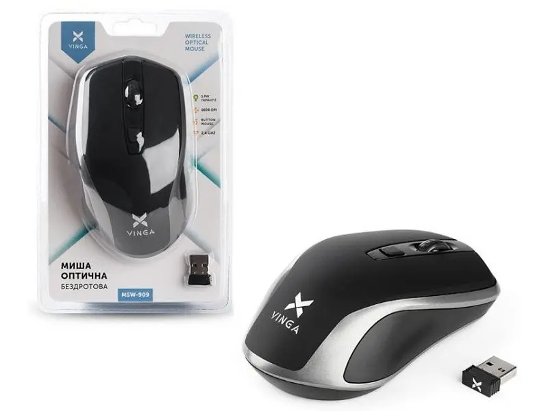 Миша Vinga MSW-909 Silent Black Grey - фото 8
