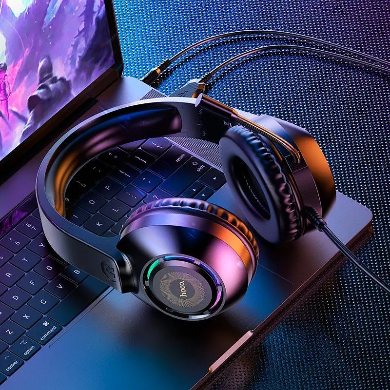 Навушники Hoco Sue headphones gaming W108 RGB-підсвітка кабель 2 метри чорні - фото 5