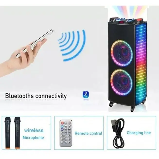 Портативная колонка бумбокс XPRO 1212 чемодан 100Вт USB SD FM радио Bluetooth 2 микрофона ДУ (MER-15690) - фото 5