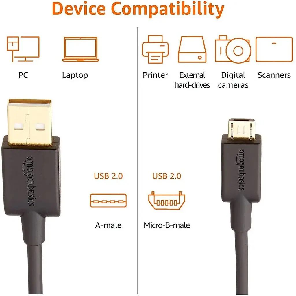 Кабель Amazon Basics USB 2.0 A Micro B 0.9 м чорний 3 шт. - фото 5