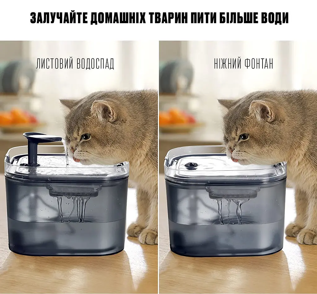 Фонтан для кота Petory 2,2 л з фільтром, Чорний - фото 4