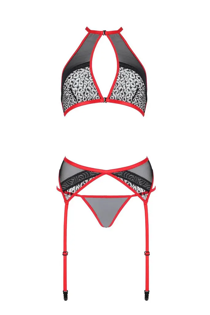 Комплект білизни Passion Satara Set XXL/XXXL red топ пояс для панчіх стрінги - фото 3