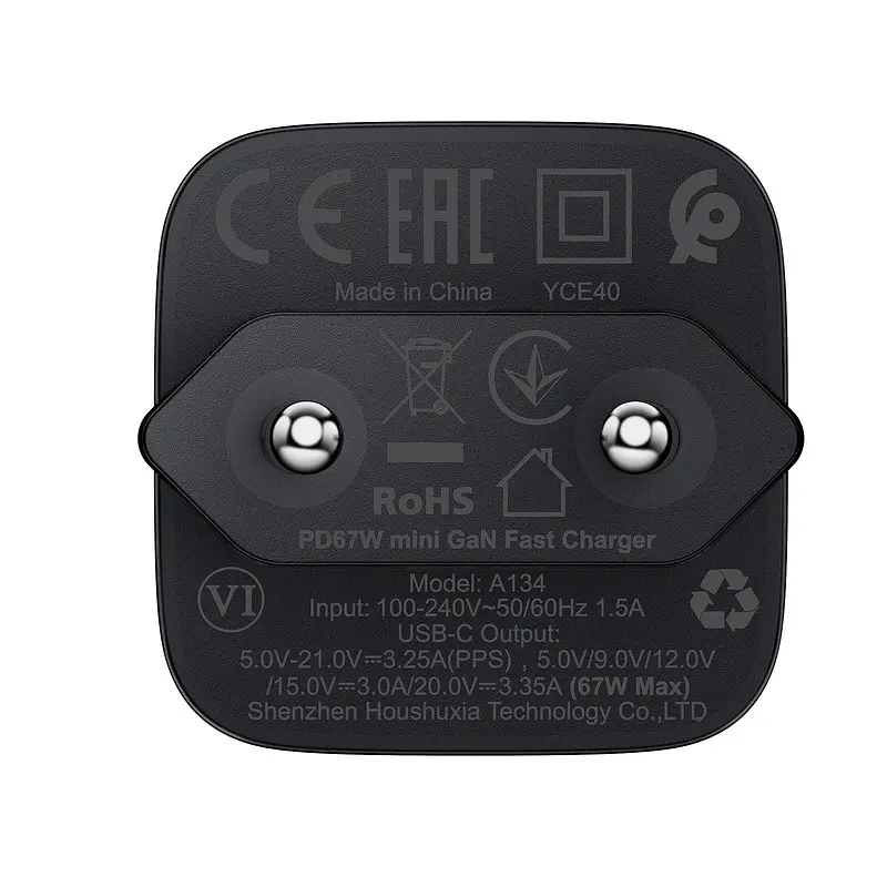 Блок - адаптер - зарядний пристрій ACEFAST A134 PD67W mini GaN USB-C fast charger чорний - фото 8