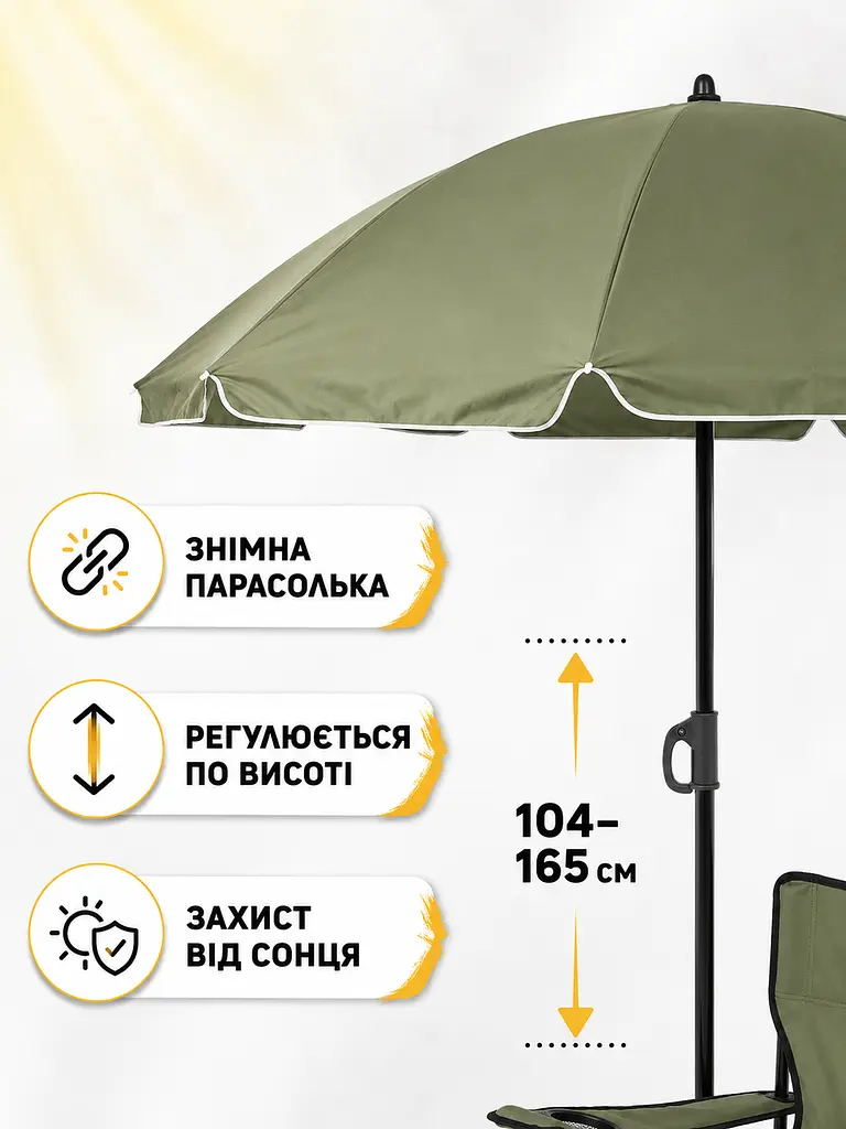 Пляжний набір 2 крісла з парасолькою і сумкою-холодильником хакі (49676209) - фото 5
