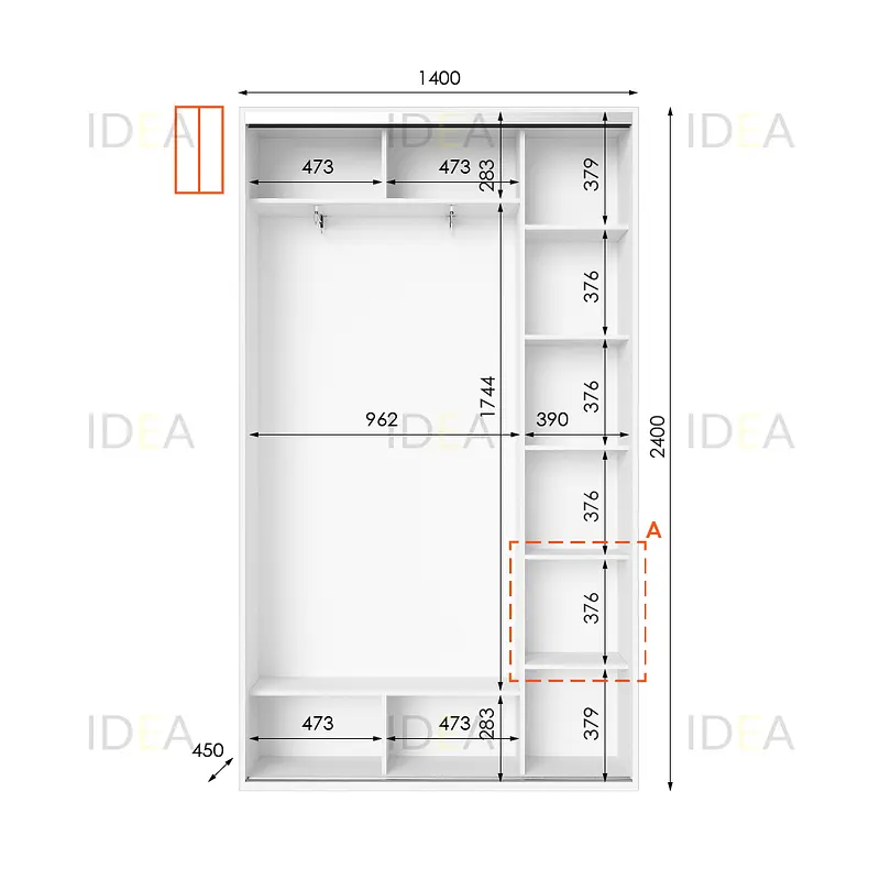 Шафа-купе Idea серія 1 140 x 45 x 240 см Білий Дзеркало - фото 2