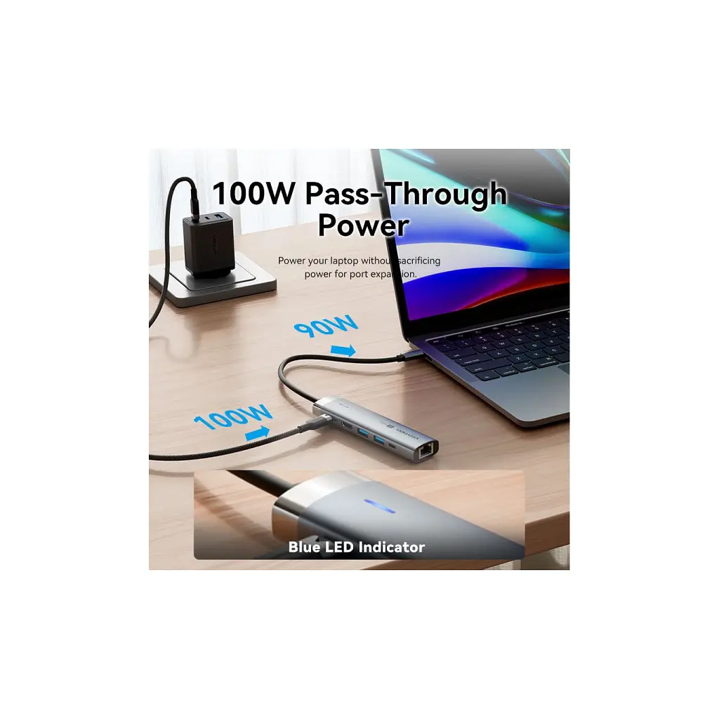 Концентратор VENTION USB-C 6-in-1 HDMI + 2xUSB 3.0 + RJ45 + PD 100W (TGNHB) - фото 8