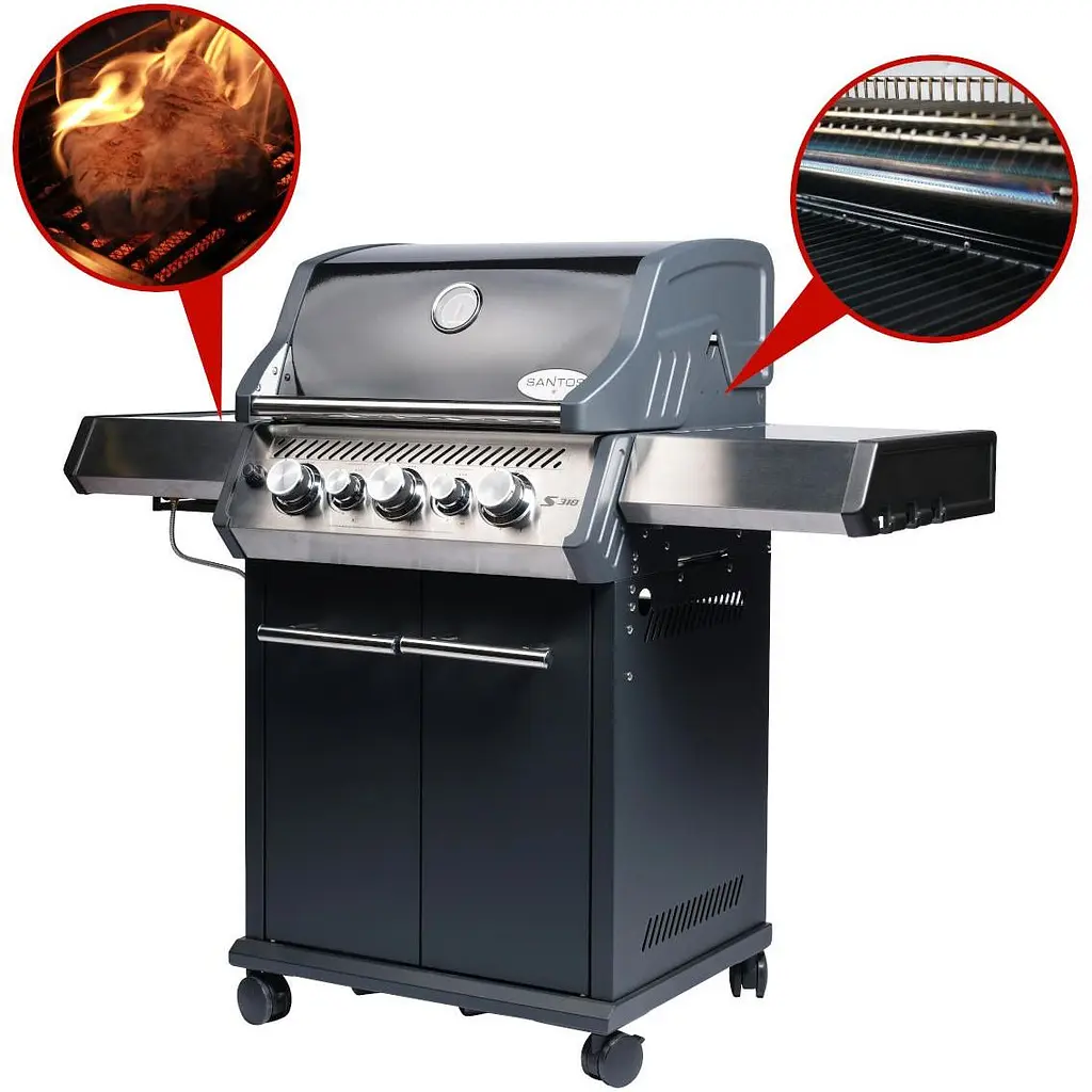 Газовый гриль Santos S-318 Black с боковой и задней горелкой черный (900273) - фото 12