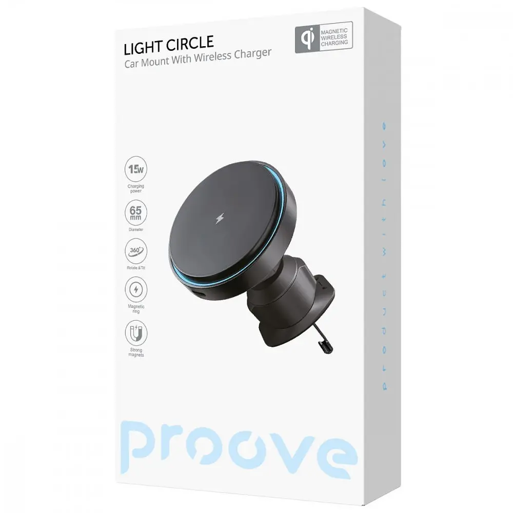 Автомобільний тримач з Бездротовим ЗП Proove Light Circle 15W - фото 2