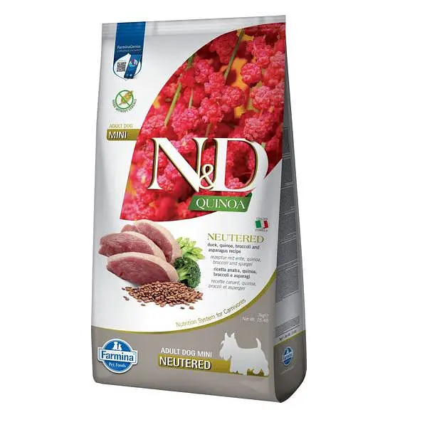 Сухий корм Farmina N&D Quinoa Duck, Brocooli & Asparagus Neutered для дорослих стерил. собак дрібних порід, качка, кіноа, броколі та спаржа, 7 кг