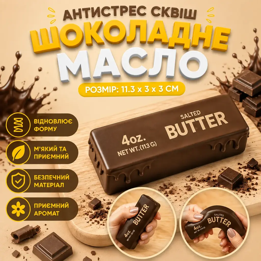 Сквіш Шоколадне Масло 11 см м'який сквіш Butter з приємним ароматом  Squishy Butter - фото 2