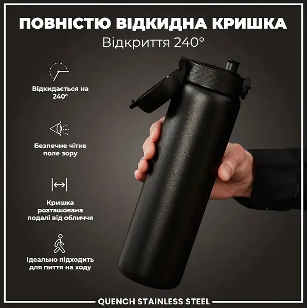 Бутылка для воды ION8 металлическая 1200 мл Stainless Steel Black (I8SS1000BLK) - фото 3