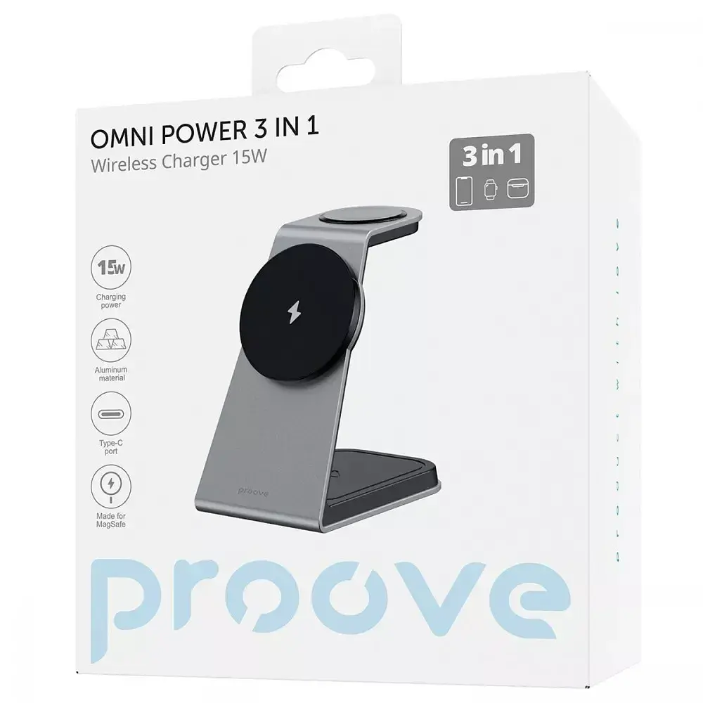 Бездротовий зарядний пристрій Proove Omni Power 3in1 15W Gray (WSOP15020003) - фото 2