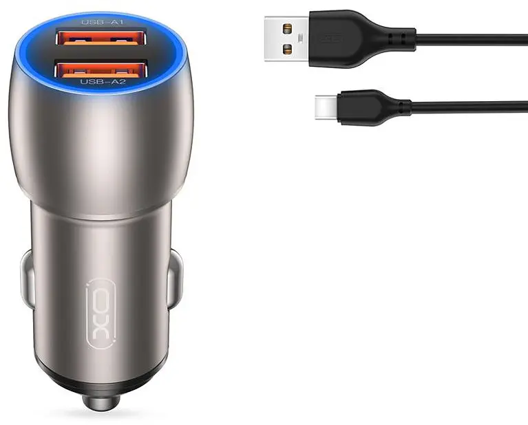 Автомобільний зарядний пристрій XO CC52 Metal double USB QC&PD3.0 36W 3A з Type-C cable Tarnish