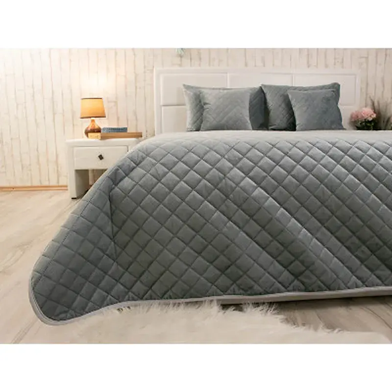 Покривало Руно двостороннє декоративне Velour Dark Grey ромб 150х220 см (360.55_Dark Grey ромб) - фото 4