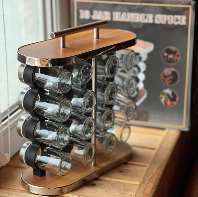 Набор для хранения сыпучих специй 16 шт баночек стеклянные емкости спецовники для приправ на подставке 16 в 1 - фото 6