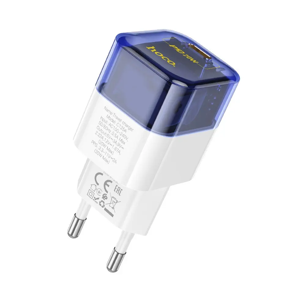 Блок питания Hoco CS125a 25W зарядное устройство адаптер 1 USB-C прозрачный синий - фото 2