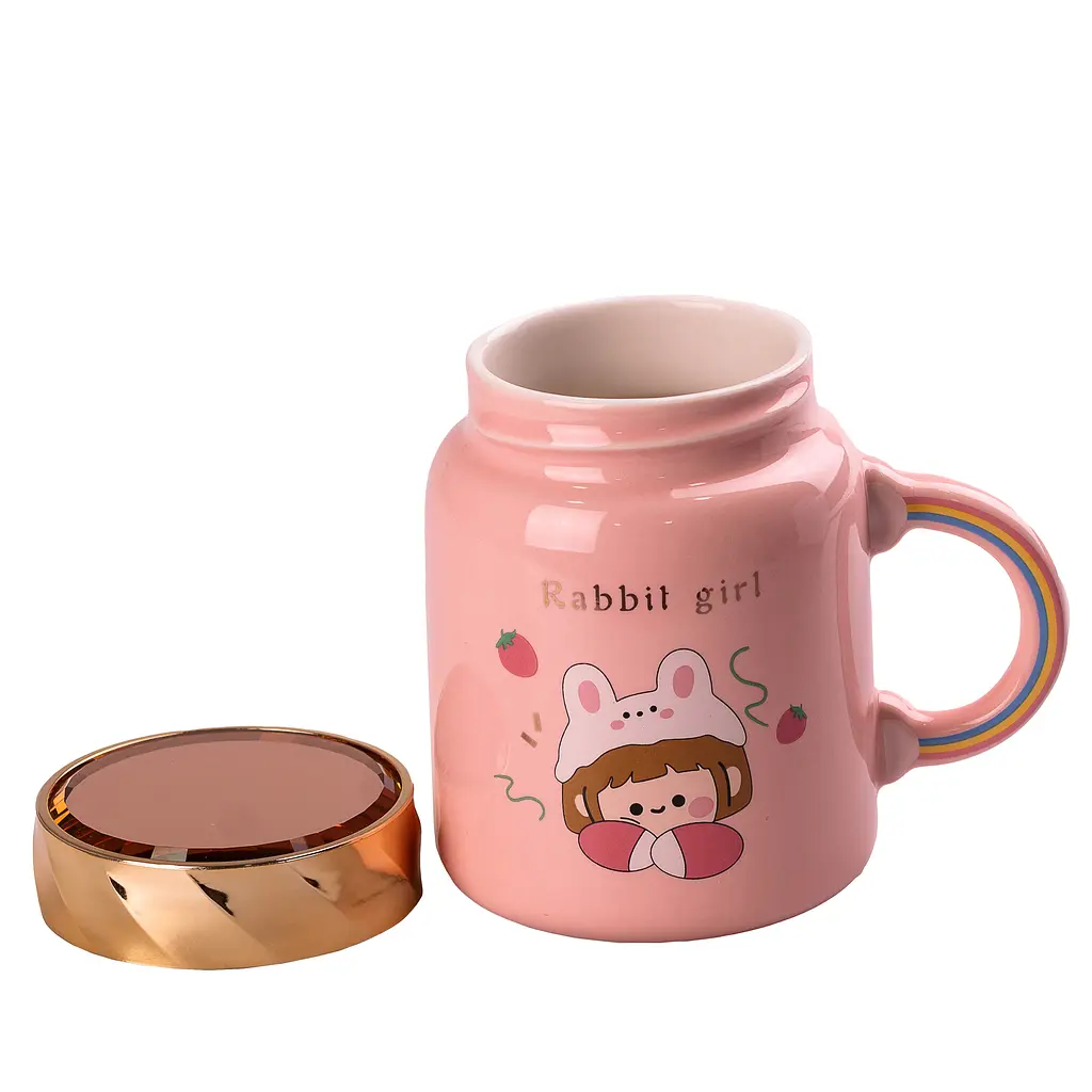 Чашка керамічна Happy Life Cute girl з кришкою рожева 420 мл HPCY8240P - фото 2