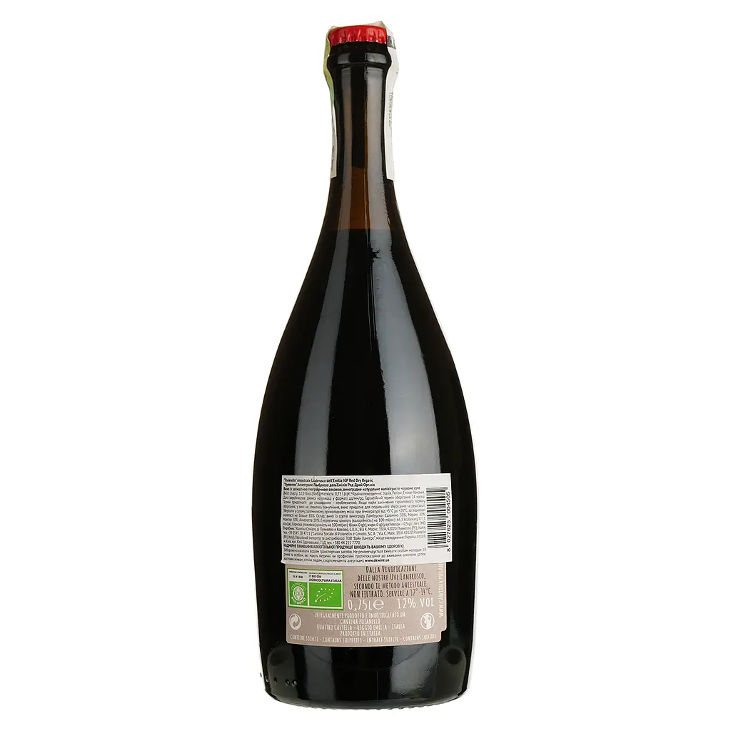 Вино игристое Puianello Ancestrale Lambrusco dell'Emilia IGP Organic красное сухое 0.75 л - фото 2