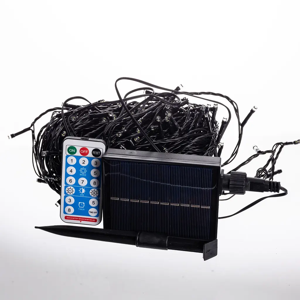 Новогодняя гирлянда уличная GarlandoPro 30 м 300 LED с солнечной батареей 8 режимов работы черный провод Белый SB300L30MBW - фото 5