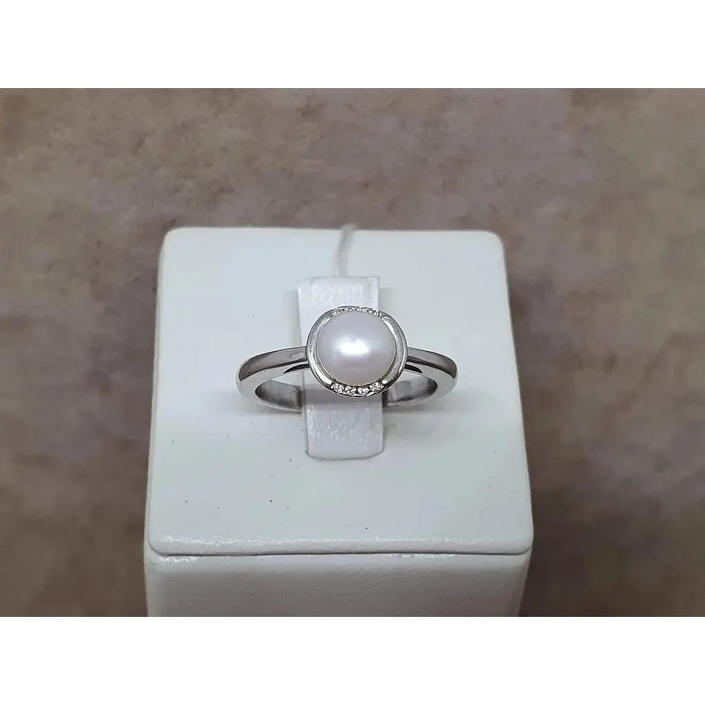 Серебряное кольцо TOP Silver с жемчугом и фианитами. 9510163Б 17,5 - фото 4