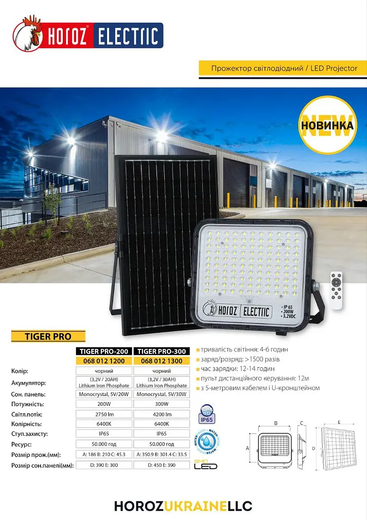Прожектор светодиодный Horoz Electric Tiger Pro-200 200W с солнечной панелью 6400K черный - фото 3