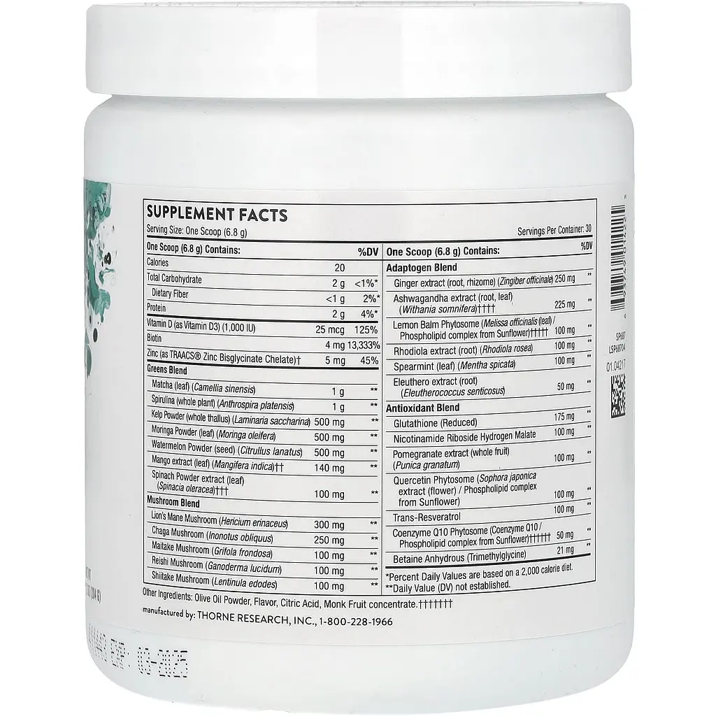 Суперфуд Thorne Daily Greens Plus для здоров'я розуму та тіла 204 г - фото 2