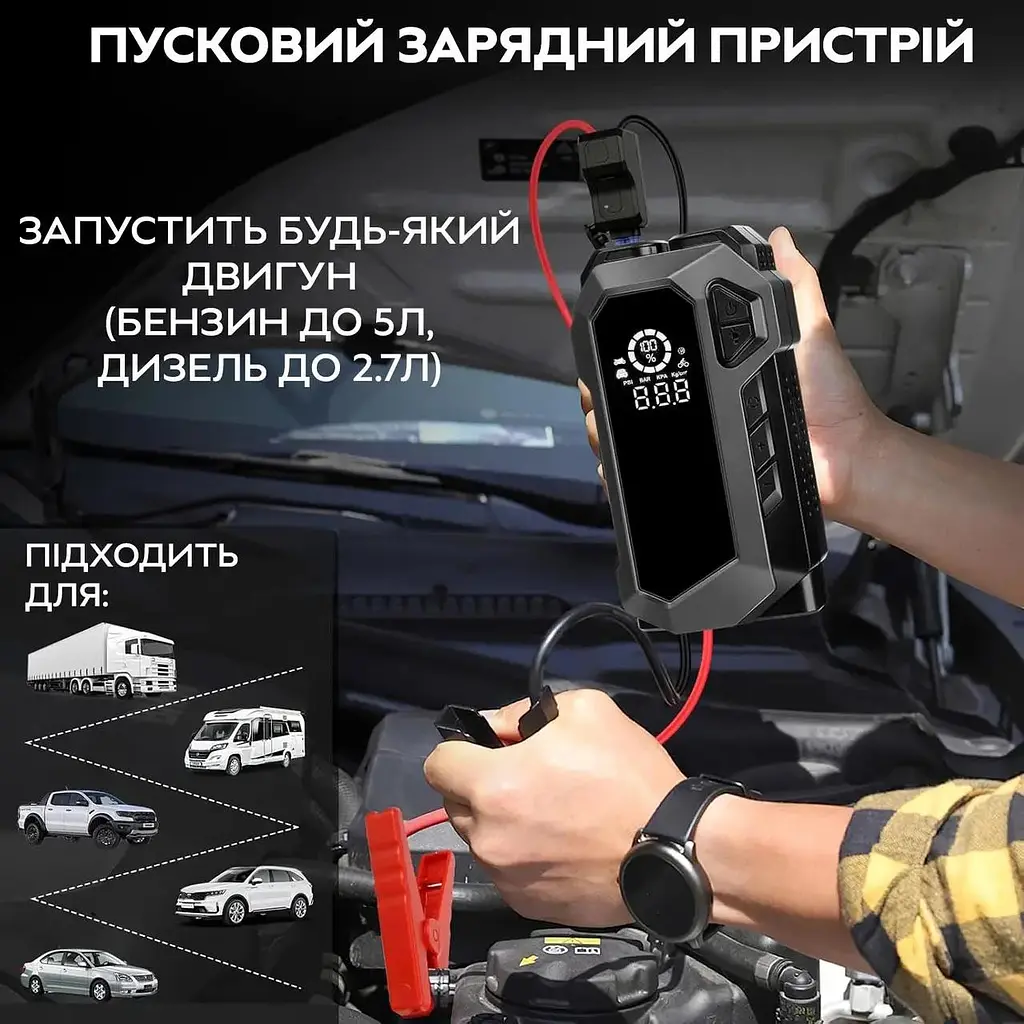 Пускозарядний пристрій Jump Starter 12V Diesel Universal, зарядний пусковий пристрій + автокомпресор (ST) - фото 4