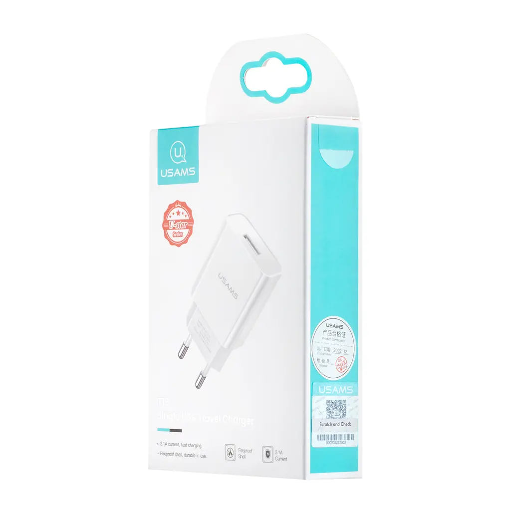 МЗП USAMS CC075 T18 Single USB Travel Charger ( EU ) White - фото 2