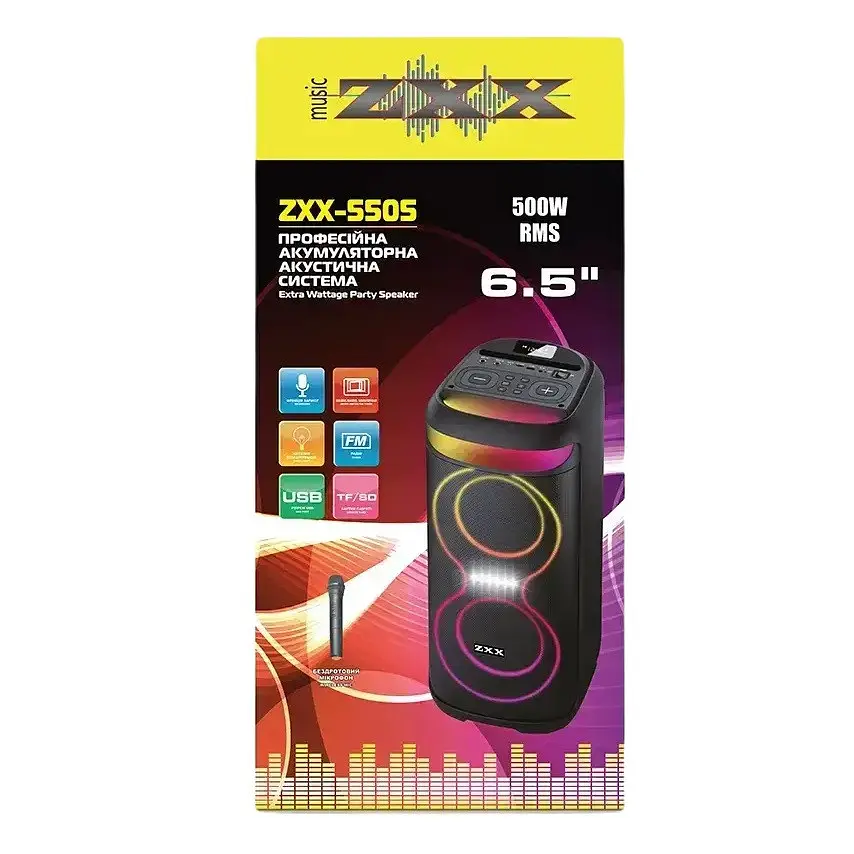 Акустична система No Brand ZXX-5505 6" + мікрофон Bluetooth/USB/SD/FM 30W Black - фото 3