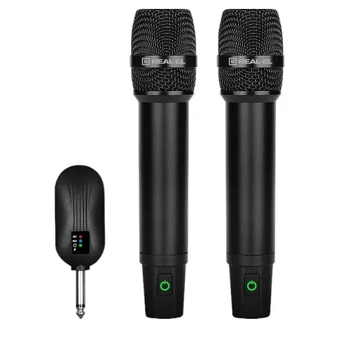 Мікрофон для караоке REAL-EL KM-850, Black, 6.35 мм jack, підключення бездротове, - 60 дБ, радіус дії до 25 м, 2 шт (EL121900002)