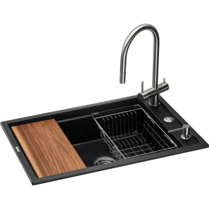 Мийка кухонна GRANADO Royal Estella black (+ подрібнювач Algar 1000 + змішувач Ferrol inox + дозвтор Redondo inox + ко (ksg0301)
