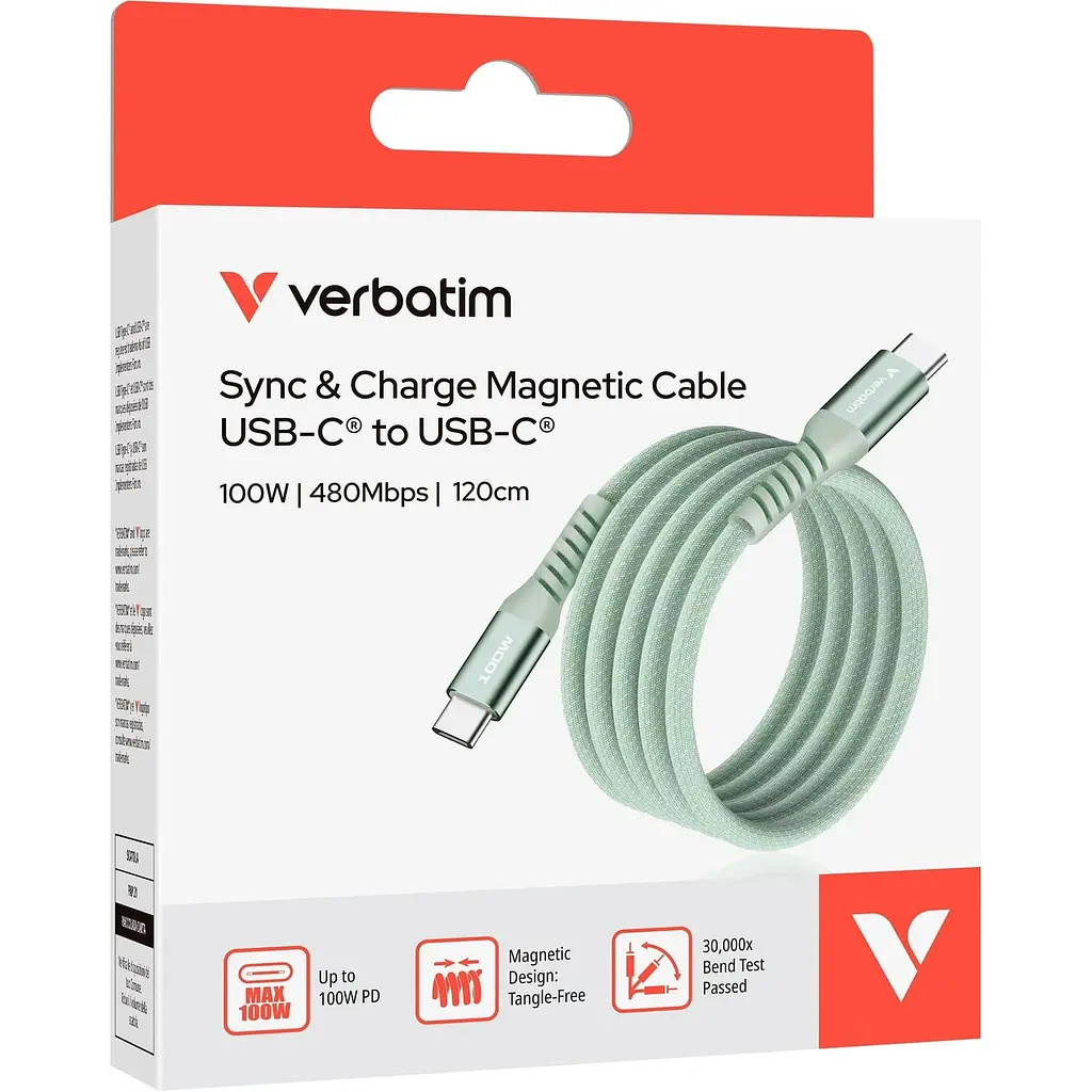 Кабель Verbatim 100 Вт /USB-C–USB-C /120 см-зелений (31855) - фото 3