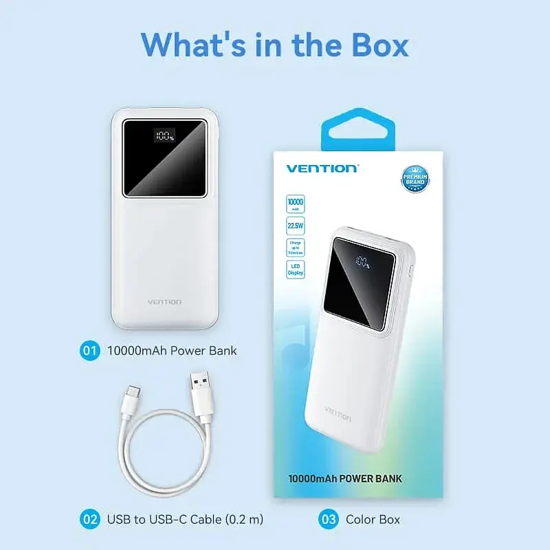 Універсальна мобільна батарея Vention 10000mAh PD QC 3.0 White (FHKW0) - фото 4