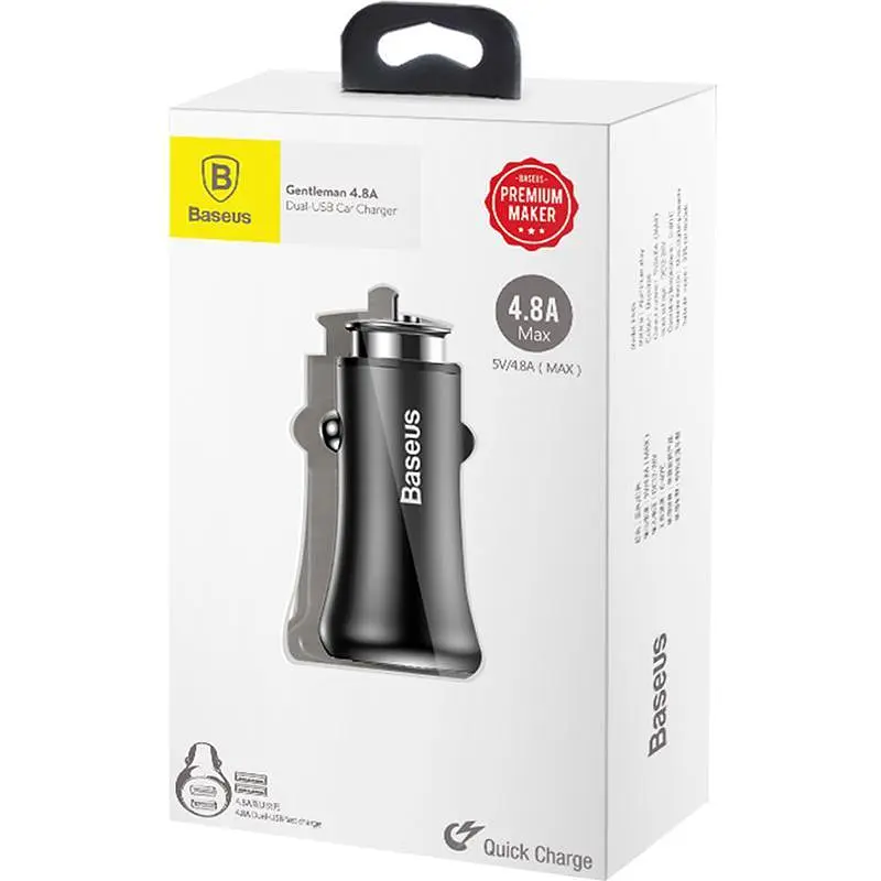 Автомобільний зарядний пристрій Baseus Gentleman 4.8A Dual-USB CCALL-GB01 Black - фото 2