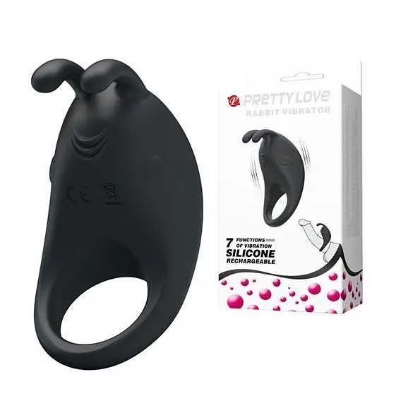 Ерекційне віброкільце Pretty Love Rabbit Vibrator Ring Black, 7.5х4 см (чорний)