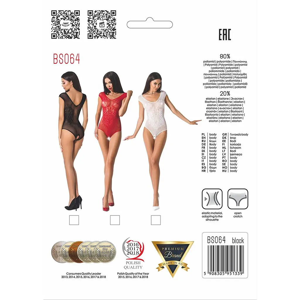 Бодістокінг Passion BS064 One Size, White, боді, закрите плече, відкритий доступ - фото 4