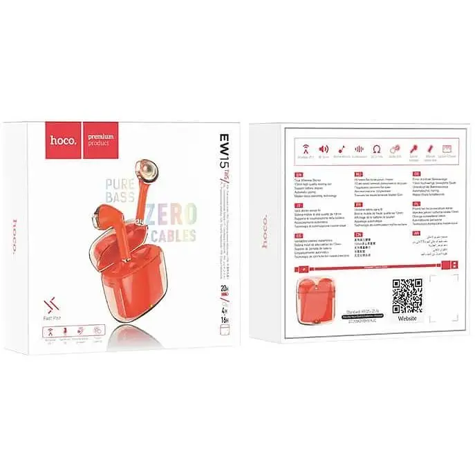 Наушники Bluetooth Hoco Clear Explore Edition true wireless BT headset EW15 красные - фото 3