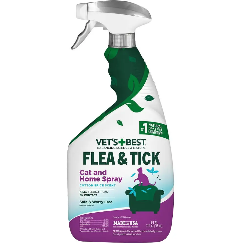 Протипаразитарний спрей для котів та будинку Vet's Best Flea & Tick Cat and Home Spray з ароматом бавовни і спецій 945 мл vb00132