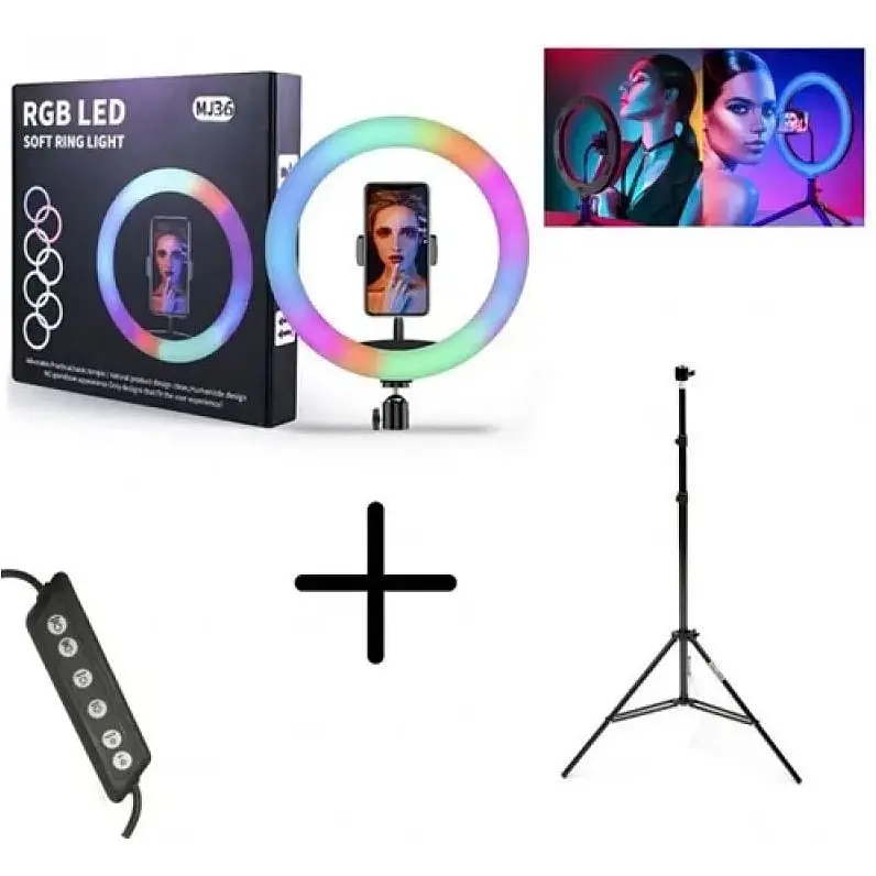 Лампа кольцевая Ring RGB MJ 36 с пультом и штативом 36 см - фото 3