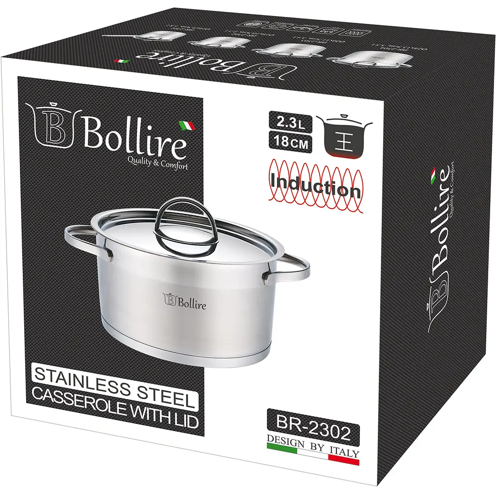 Каструля Bollire Catania, з кришкою, срібляста, 18 см, 2,3 л (BR-2302) - фото 3