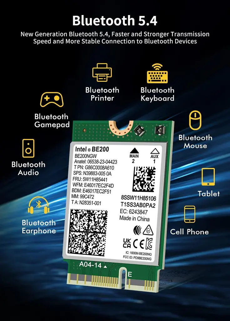 Мережева карта Intel Wi-Fi 7 BE200 NGW модуль тридіапазонний адаптер Bluetooth для ПД / Ноутбука (19124) - фото 5