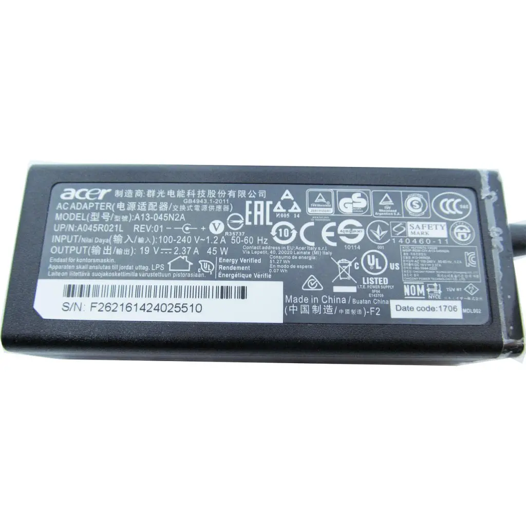 Блок живлення до ноутбуку Acer 45W 19V, 2.37A, 5.5/1.7 (A13-045N2A / A40241) - фото 3