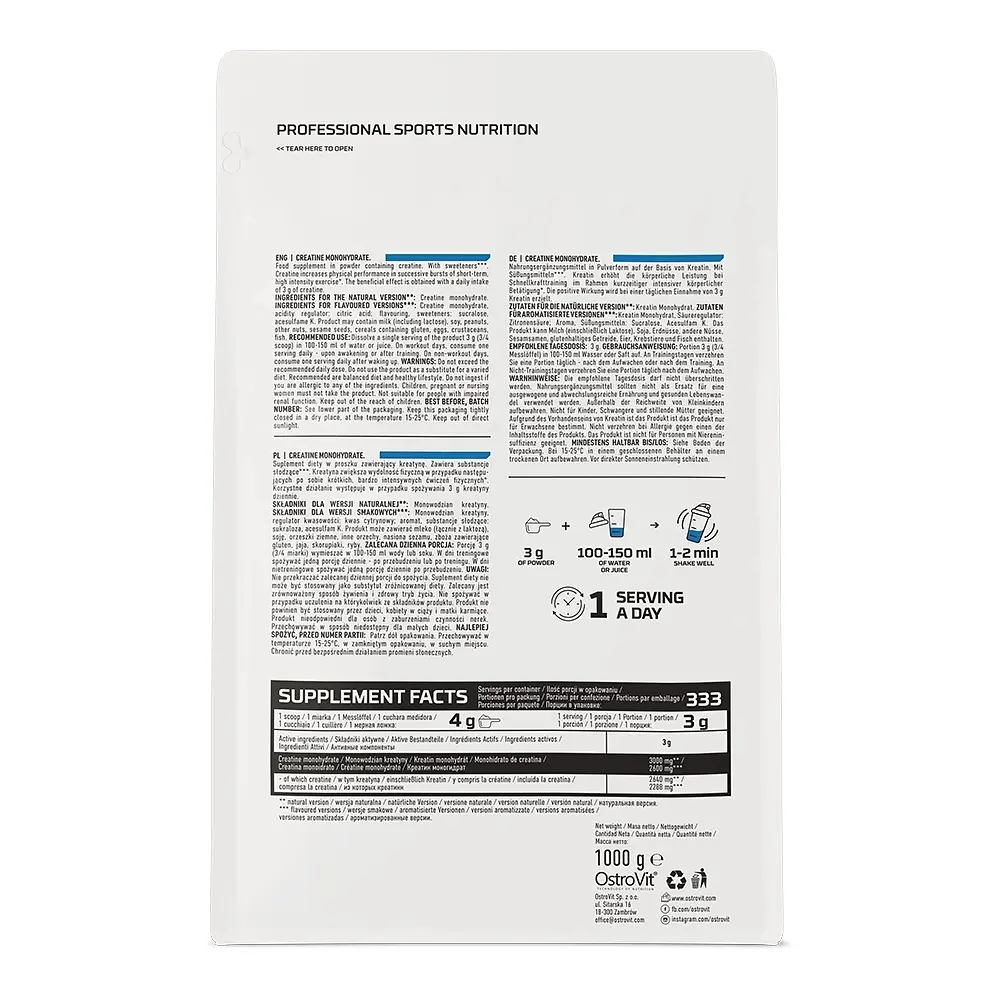 Креатин Creatine Monohydrate, 1 кг Манго OstroVit fit0023216 - фото 2