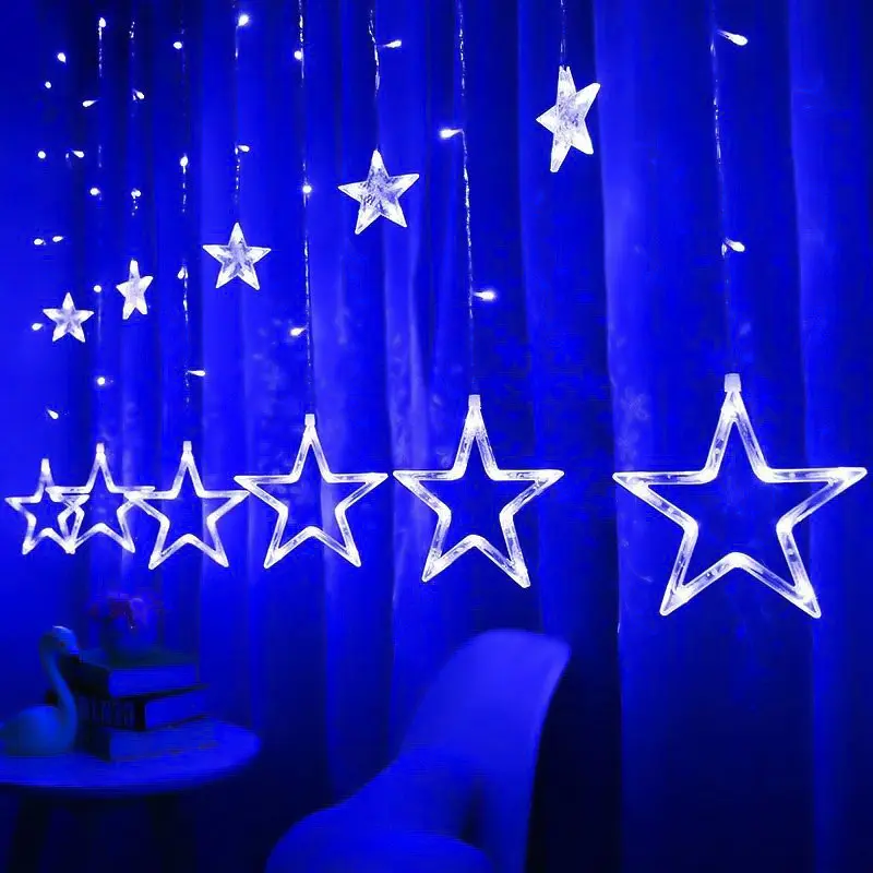Гирлянда светодиодная Star Curtain 4.2 м 100 LED, штора звезды синяя, новогодняя бахрома для дома - фото 2
