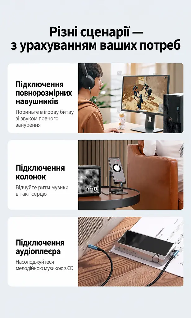 Аудиокабель AUX UGREEN AV112 длиной 2 м в оплётке со штекерами 3,5 мм прямой и угловой формы для соединения аудиовыхода источника с аудиовходом приёмника сине-чёрный (60181) - фото 11