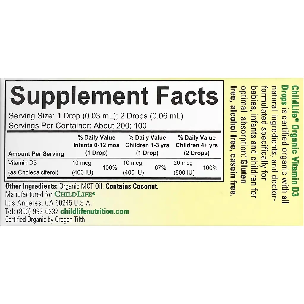 Детский витамин D3 ChildLife Essentials Organic Vitamin D3 Drops 6.25 мл - фото 3