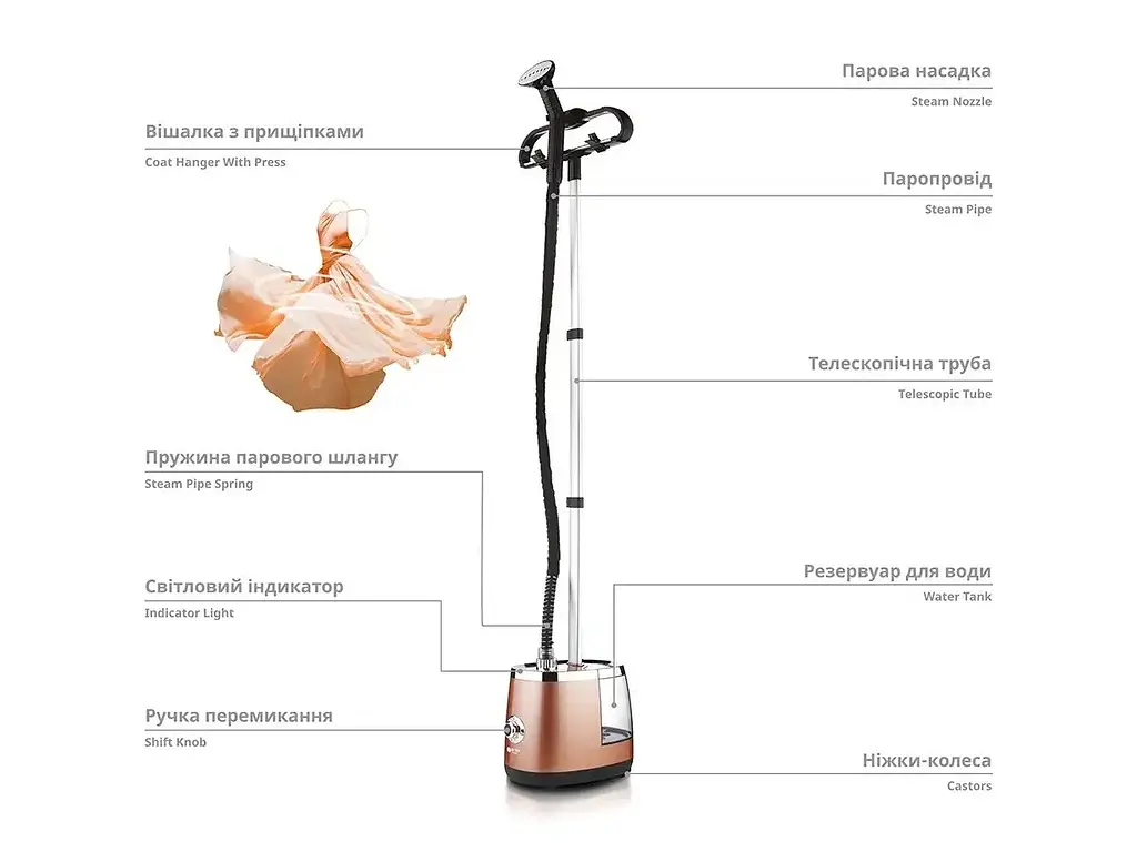 Вертикальный отпариватель Bitek BT-3047 для пола паровая система утюг парогенератор 3800 Вт Бежевый - фото 4