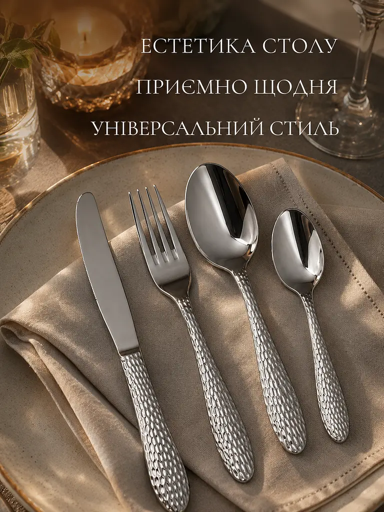 Набір столових приборів 24 предмети на 6 персон із нержавіючої сталі, ложки виделки ножі (49676238) - фото 9